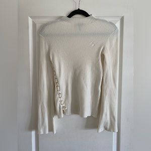 Maje Manuelli ribbed mock neck lace up sweater